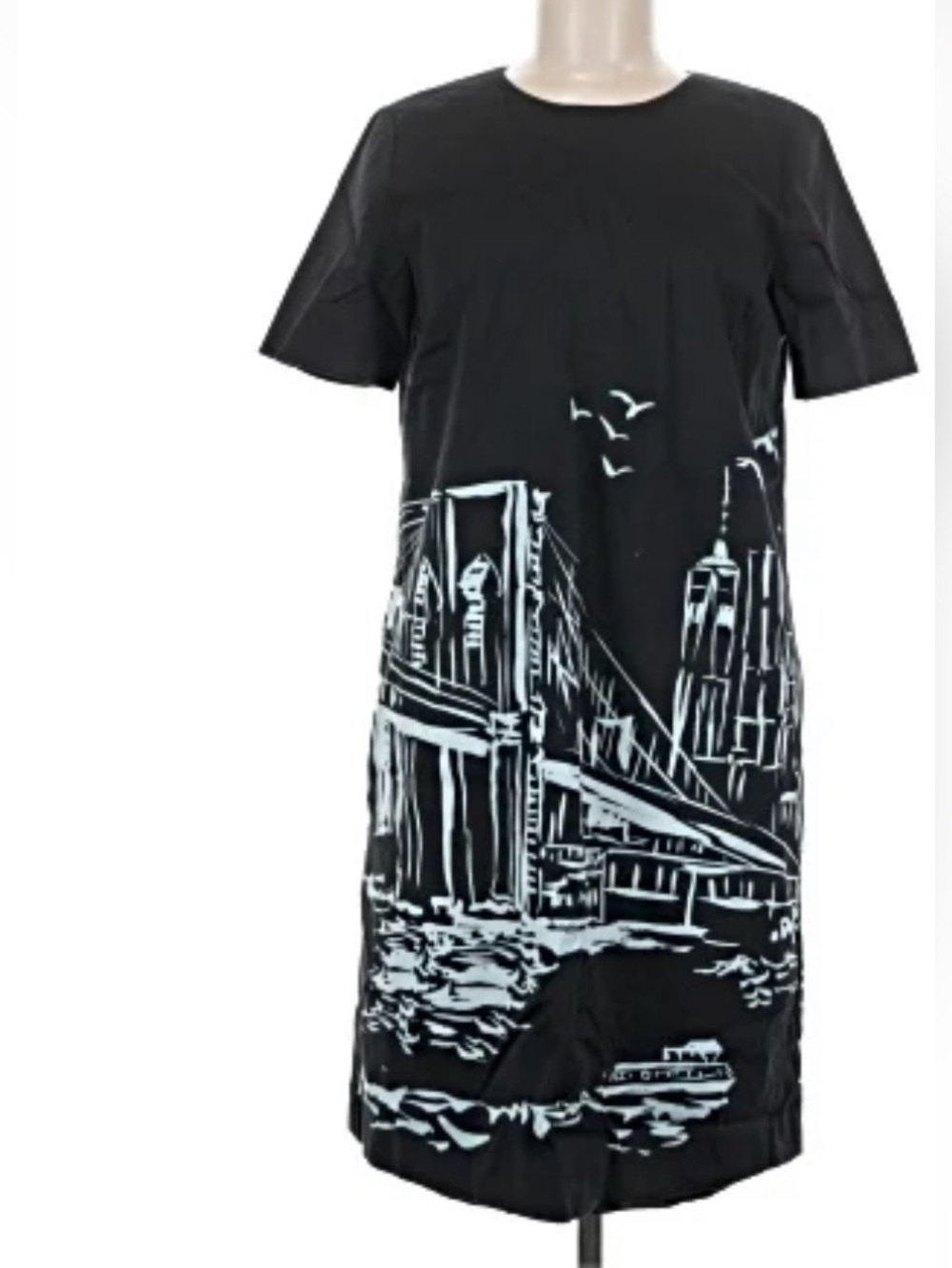 Lafayette 148 New York Black Dress with White Cityscape Print